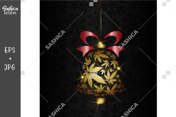 Christmas Bell with Weed Leaves Illustrations