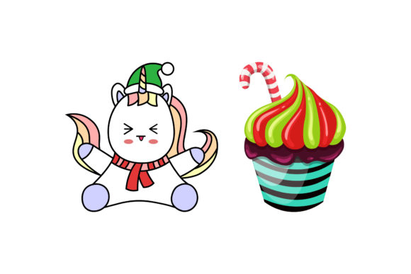 Christmas Unicorn Cupcake Vector Set