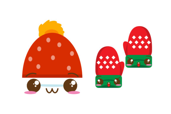 Christmas Vector Hat Gloves Illustrations