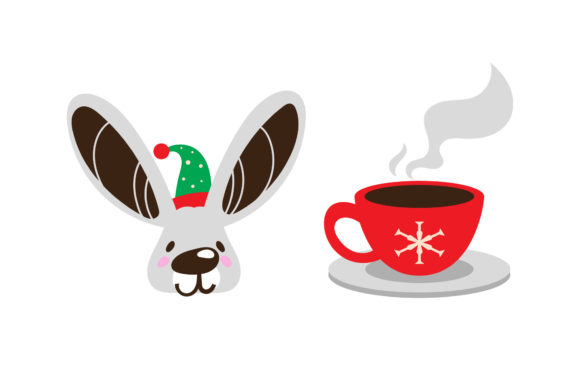 Christmas Vector Rabbit Coffee Illustrations