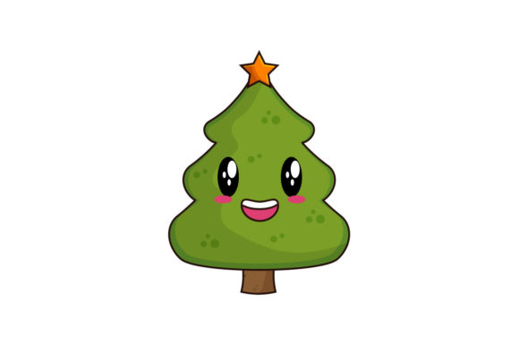 Cute Kawaii Christmas Tree Designs Illustrations