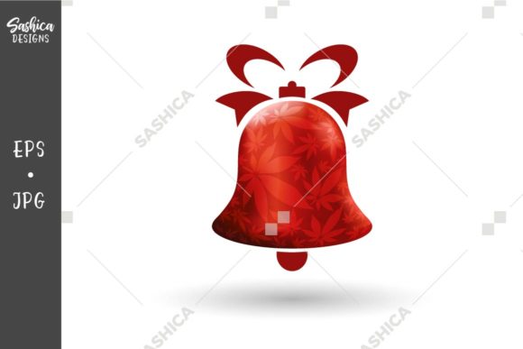 Red Christmas Bell with Marijuana Leaves Illustrations