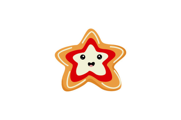 Red White Christmas Star Cookie Kawaii Illustrations
