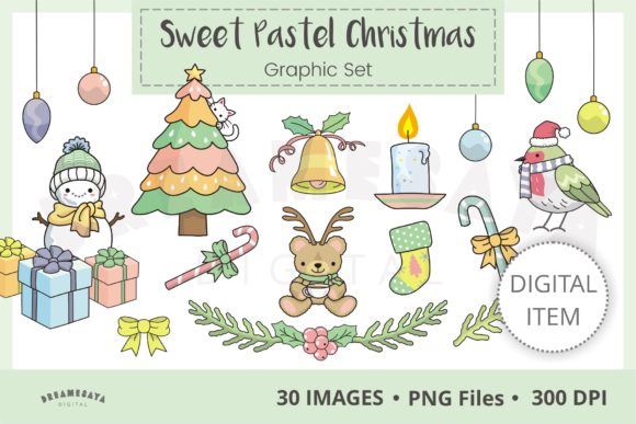 Sweet Pastel Christmas Clipart Set for Branding